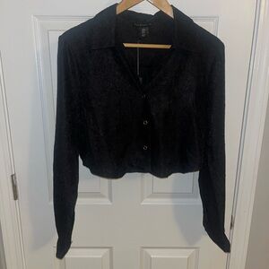 House of Harlow 1960 Black Textured Crop Button Up Shirt, Med NWT